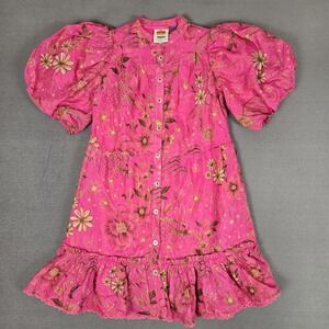 Farm Rio x Anthropologie Puff Sleeve Pink Mini Dress Womens XS Pink *No Belt